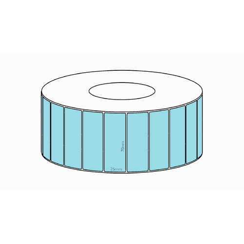 70x25mm Blue Direct Thermal Permanent Label, 5350 per roll, 76mm core