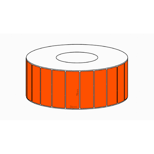 70x25mm Orange Direct Thermal Permanent Label, 5350 per roll, 76mm core