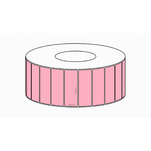 70x25mm Pink Direct Thermal Permanent Label, 5350 per roll, 76mm core