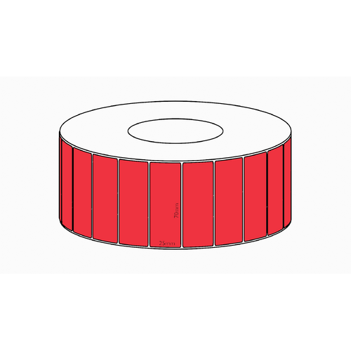 70x25mm Red Direct Thermal Permanent Label, 5350 per roll, 76mm core