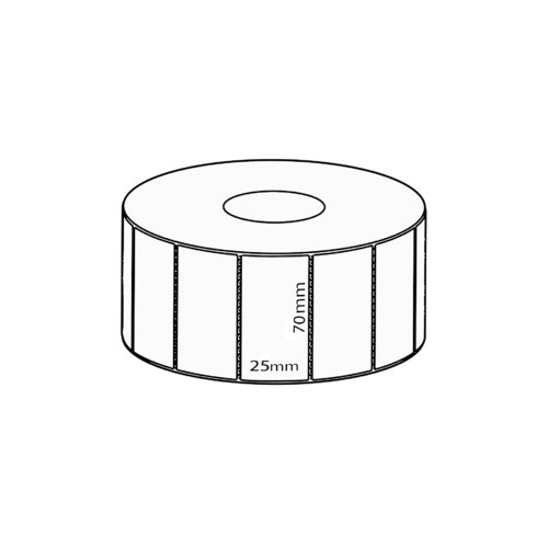 70x25mm Transfer Permanent Label, 2000 per roll, 38mm core, Perforated