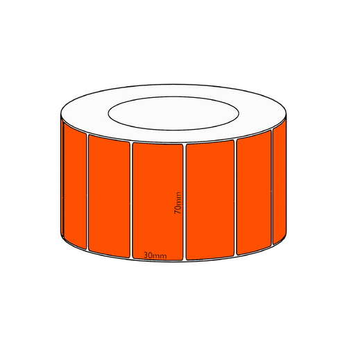 70x30mm Orange Direct Thermal Permanent Label, 4550 per roll, 76mm core