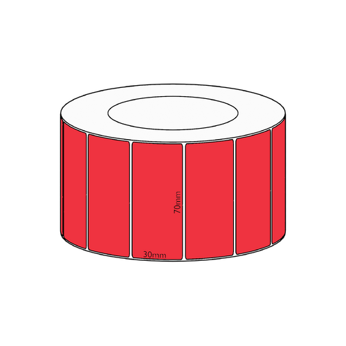 70x30mm Red Direct Thermal Permanent Label, 4550 per roll, 76mm core