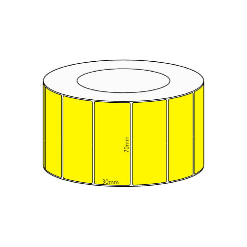 70x30mm Yellow Direct Thermal Permanent Label, 4550 per roll, 76mm core