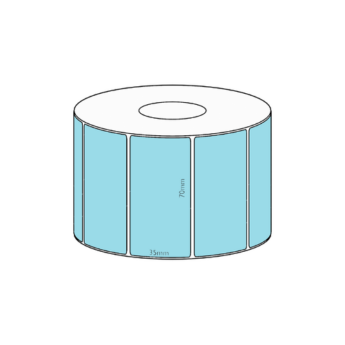 70x35mm Blue Direct Thermal Permanent Label, 1300 per roll, 38mm core