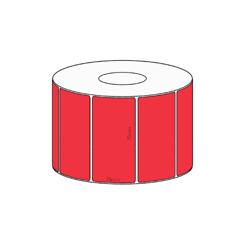 70x35mm Red Direct Thermal Permanent Label, 1300 per roll, 38mm core