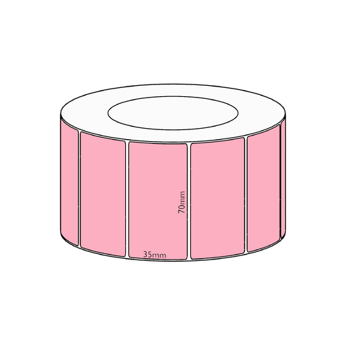70x35mm Pink Direct Thermal Permanent Label, 3950 per roll, 76mm core