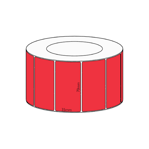 70x35mm Red Direct Thermal Permanent Label, 3950 per roll, 76mm core