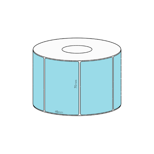 70x48mm Blue Direct Thermal Permanent Label, 1000 per roll, 38mm core