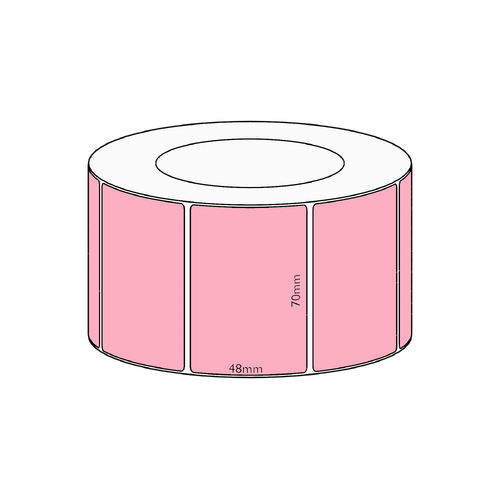 70x48mm Pink Direct Thermal Permanent Label, 2950 per roll, 76mm core