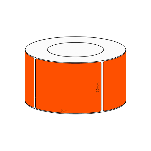 70x99mm Orange Direct Thermal Permanent Label, 1450 per roll, 76mm core