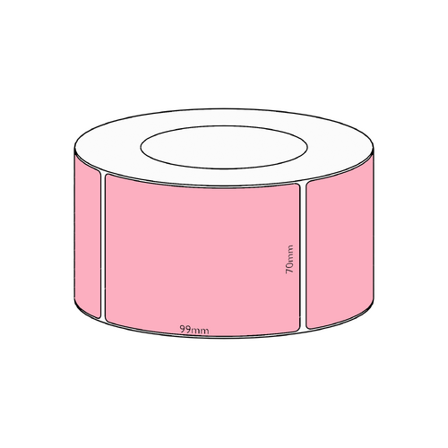 70x99mm Pink Direct Thermal Permanent Label, 1450 per roll, 76mm core