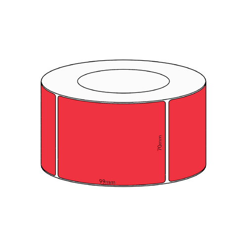 70x99mm Red Direct Thermal Permanent Label, 1450 per roll, 76mm core
