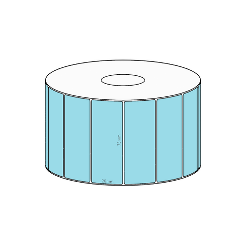 75x28mm Blue Direct Thermal Permanent Label, 1600 per roll, 38mm core