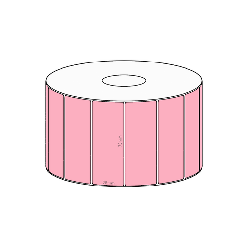 75x28mm Pink Direct Thermal Permanent Label, 1600 per roll, 38mm core