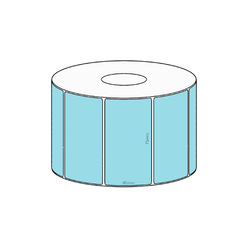 75x40mm Blue Direct Thermal Permanent Label, 1150 per roll, 38mm core