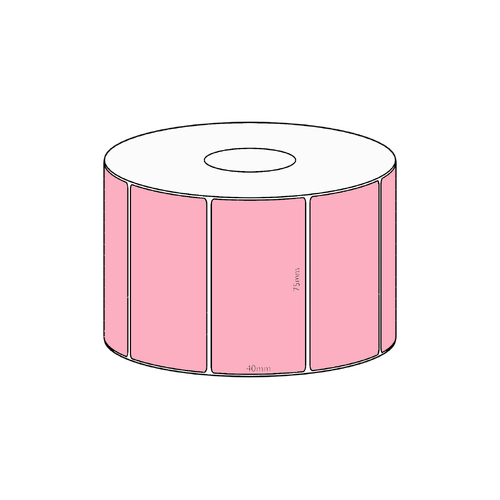 75x40mm Pink Direct Thermal Permanent Label, 1150 per roll, 38mm core
