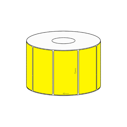 75x40mm Yellow Direct Thermal Permanent Label, 1150 per roll, 38mm core