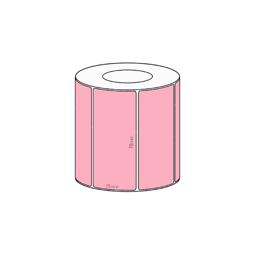 78x35mm Pink Direct Thermal Permanent Label, 1300 per roll, 38mm core