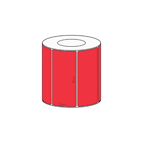 78x35mm Red Direct Thermal Permanent Label, 1300 per roll, 38mm core
