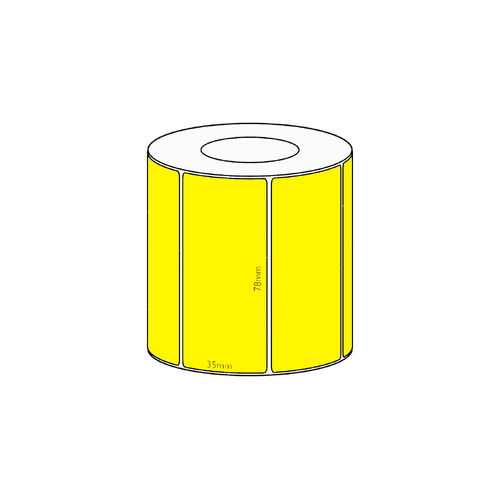 78x35mm Yellow Direct Thermal Permanent Label, 1300 per roll, 38mm core