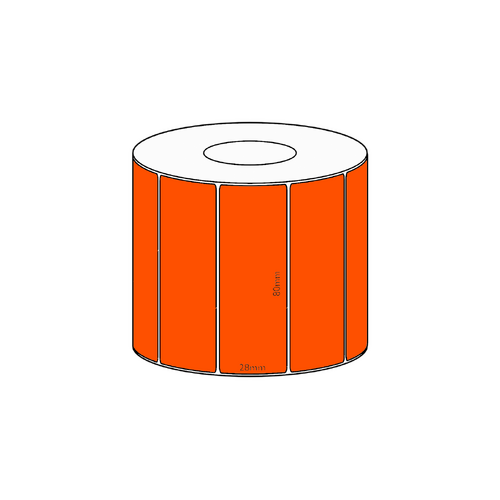 80x28mm Orange Direct Thermal Permanent Label, 1600 per roll, 38mm core