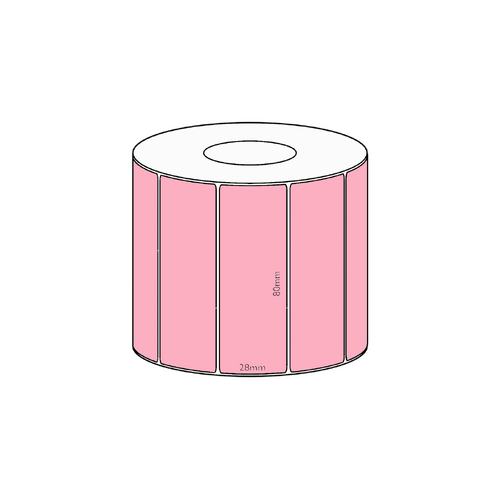 80x28mm Pink Direct Thermal Permanent Label, 1600 per roll, 38mm core