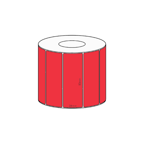 80x28mm Red Direct Thermal Permanent Label, 1600 per roll, 38mm core