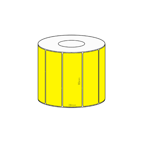 80x28mm Yellow Direct Thermal Permanent Label, 1600 per roll, 38mm core