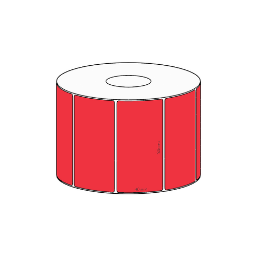 80x40mm Red Direct Thermal Permanent Label, 1150 per roll, 38mm core