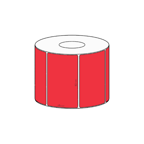 80x48mm Red Direct Thermal Permanent Label, 1000 per roll, 38mm core