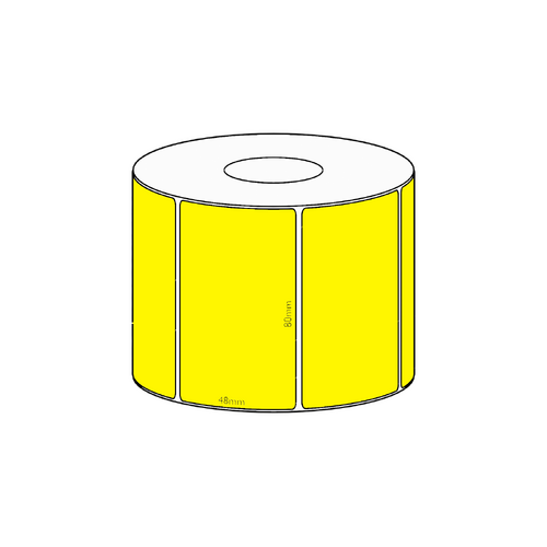 80x48mm Yellow Direct Thermal Permanent Label, 1000 per roll, 38mm core