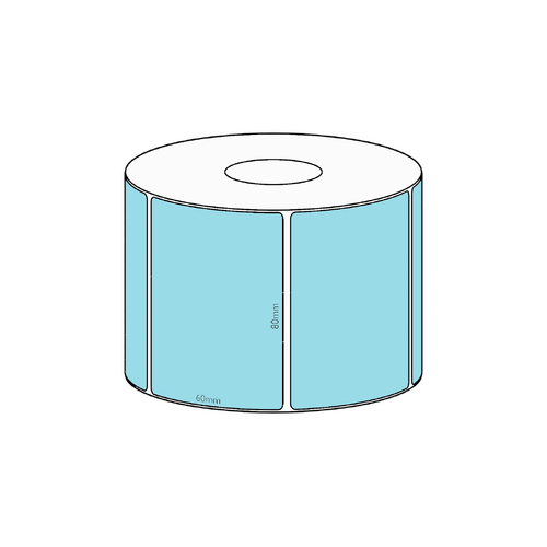 80x60mm Blue Direct Thermal Permanent Label, 800 per roll, 38mm core