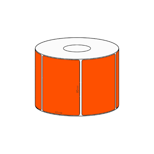 80x60mm Orange Direct Thermal Permanent Label, 800 per roll, 38mm core