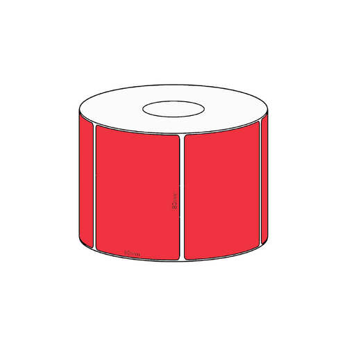 80x60mm Red Direct Thermal Permanent Label, 800 per roll, 38mm core