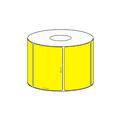 80x60mm Yellow Direct Thermal Permanent Label, 800 per roll, 38mm core