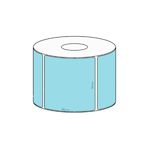 80x80mm Blue Direct Thermal Permanent Label, 600 per roll, 38mm core