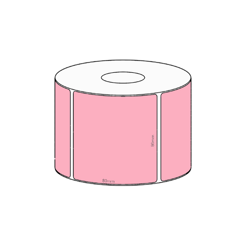 80x80mm Pink Direct Thermal Permanent Label, 600 per roll, 38mm core