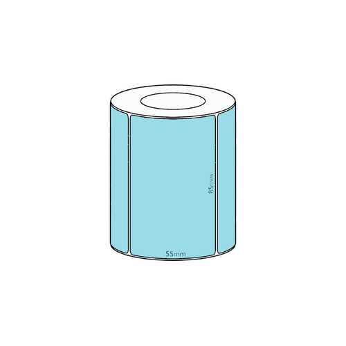 85x55mm Blue Direct Thermal Permanent Label, 850 per roll, 38mm core