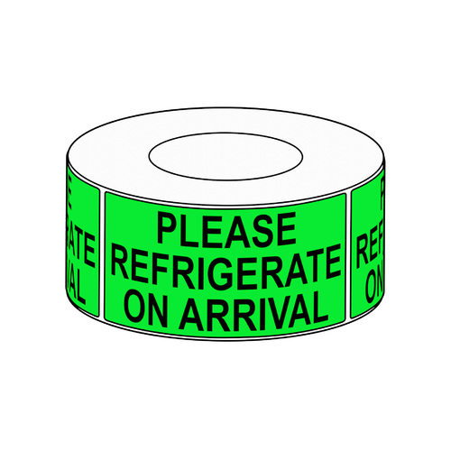 90 x 200mm Please Refrigerate On Arrival Label, 750 per roll, 76mm core