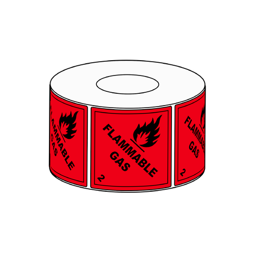 100x100mm Flammable Gas Class 2 Label, 500 labels per roll