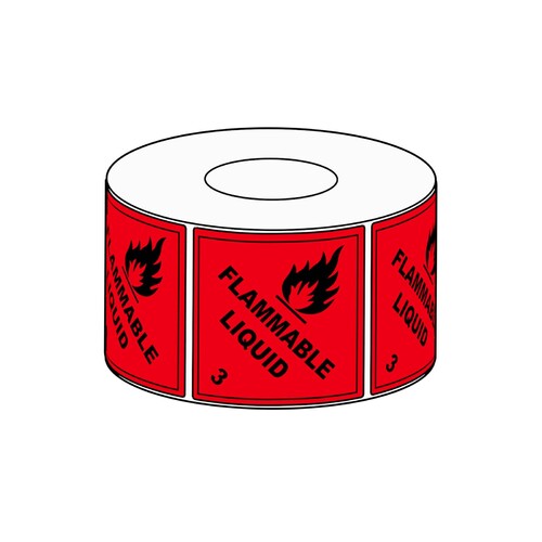 50x50mm Flammable Liquid Class 3 Label, 1000 per roll