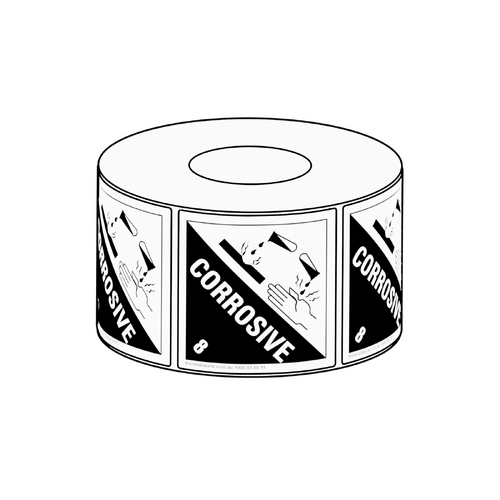 100x100mm Corrosive 8 Label, 500 per roll