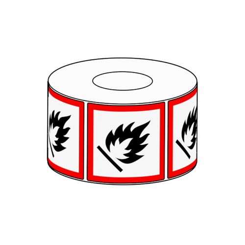 50x50mm GHS Flammables Label, 500 per roll, 38mm core