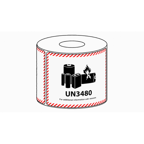 82x111mm Lithium Battery Mark UN3480 Label, 500 per roll