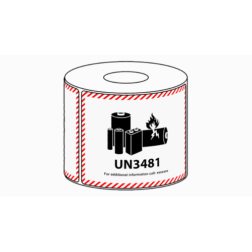 82x111mm Lithium Battery Mark UN3481 Label, 500 per roll