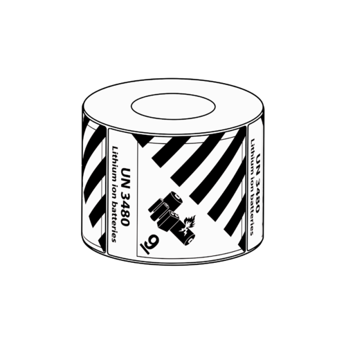 100x127mm Lithium Battery Mark UN3480 Label, 500 per roll